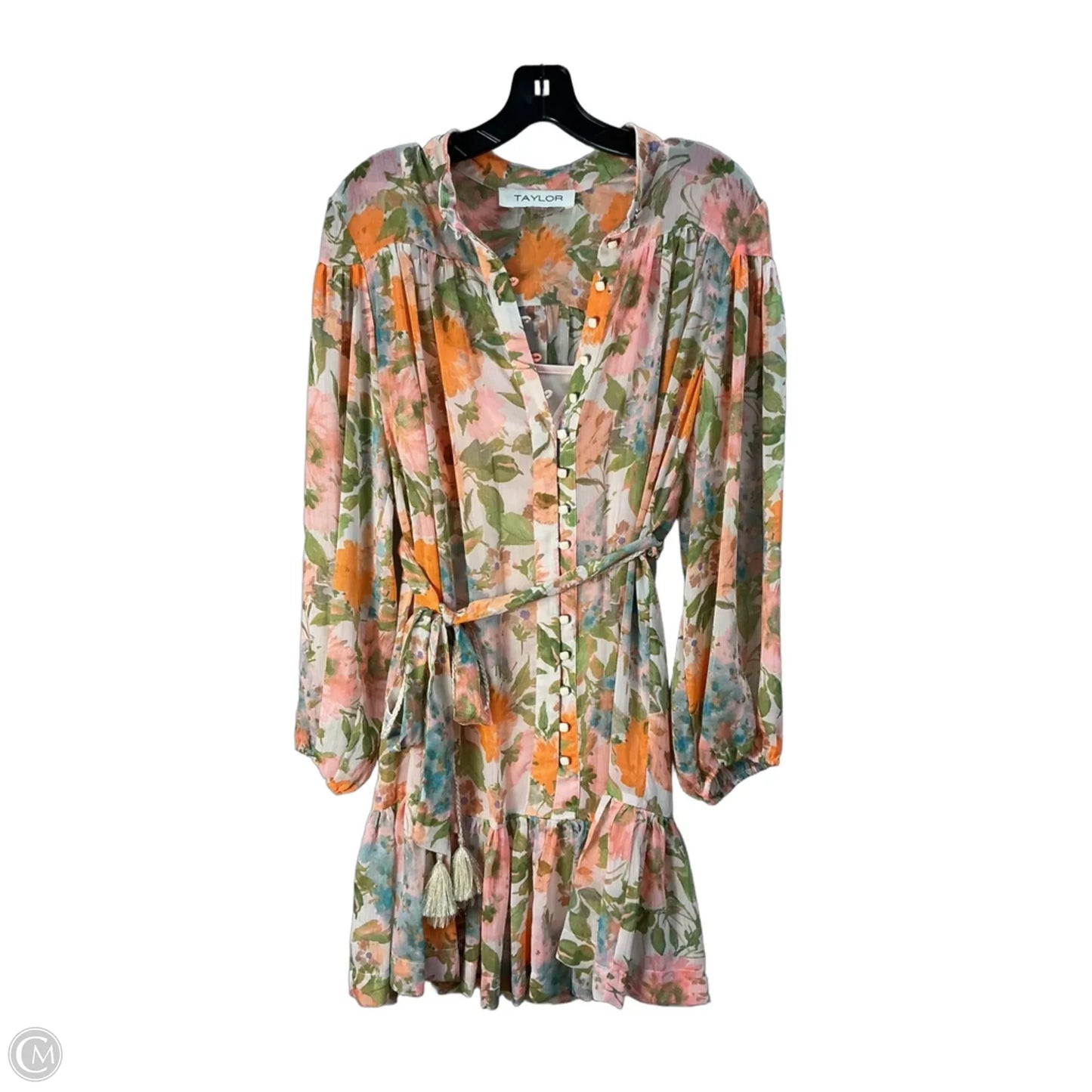 Dress Casual Short By Taylor In Cream & Pink, Size: L