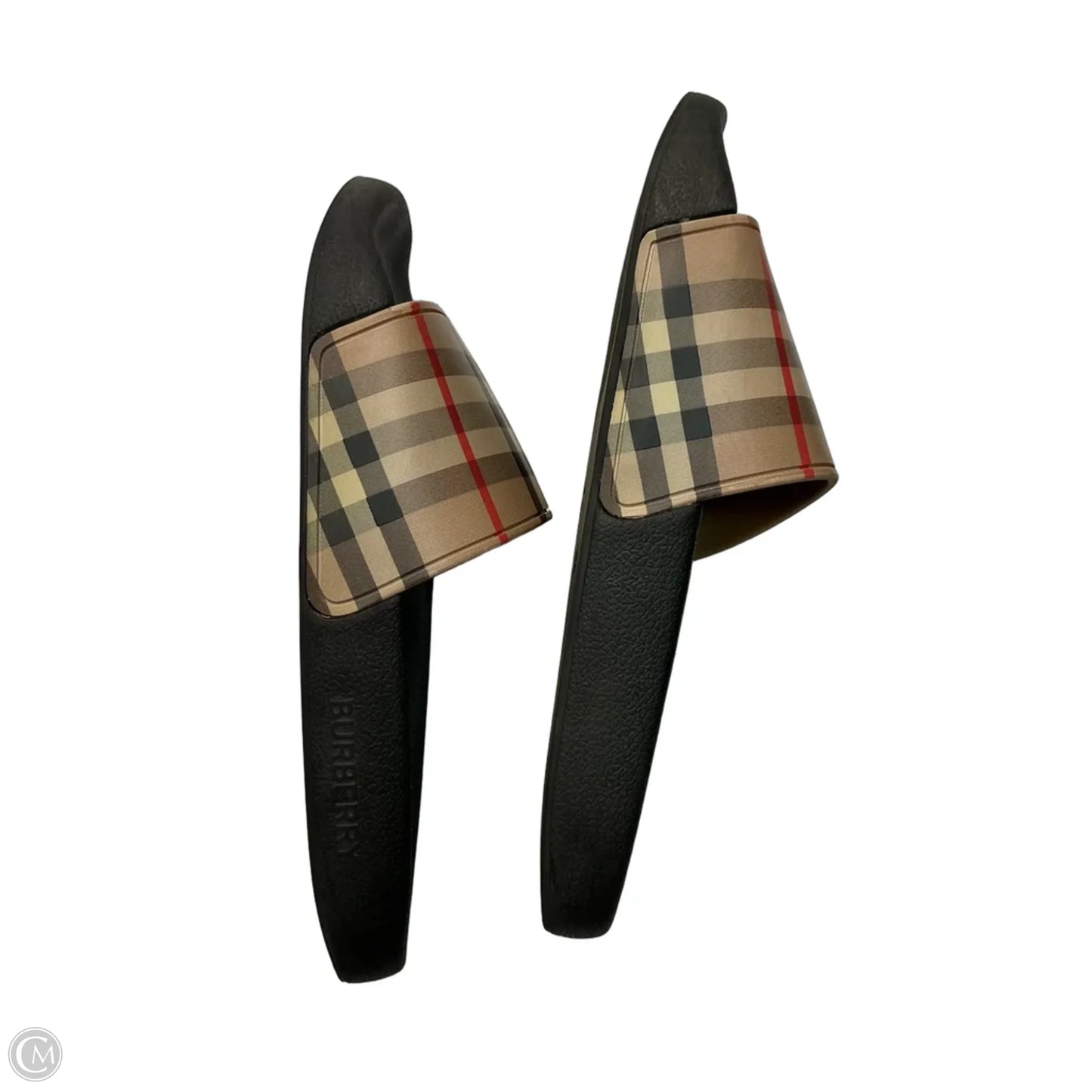 Sandals Luxury Designer By Burberry In Black & Brown, Size: 6