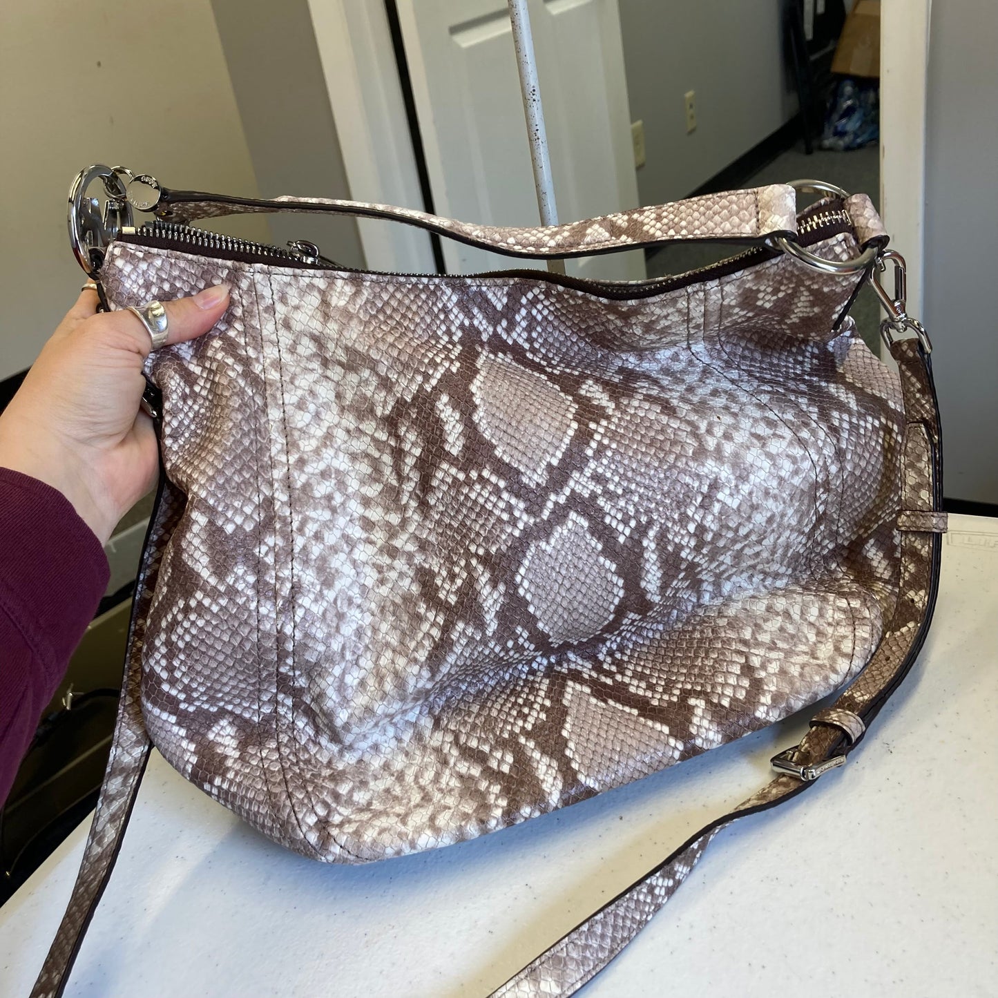 Handbag Designer By Michael Kors In Snakeskin Print, Size:Medium