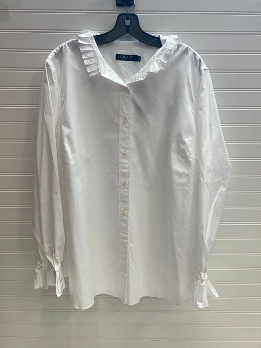 White Top Long Sleeve Designer Lauren By Ralph Lauren, Size 3x