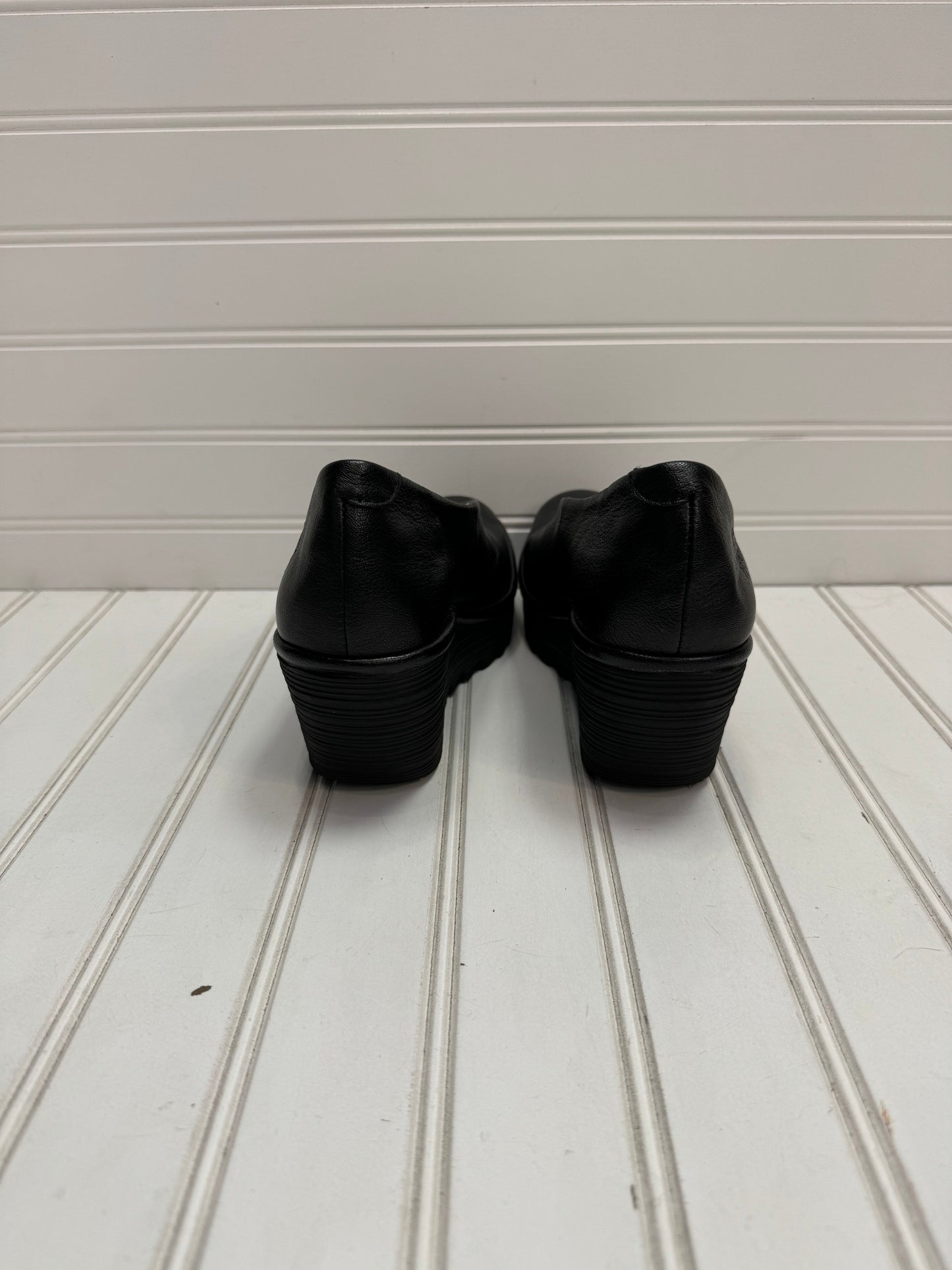 Black Shoes Heels Wedge Fly London, Size 6.5