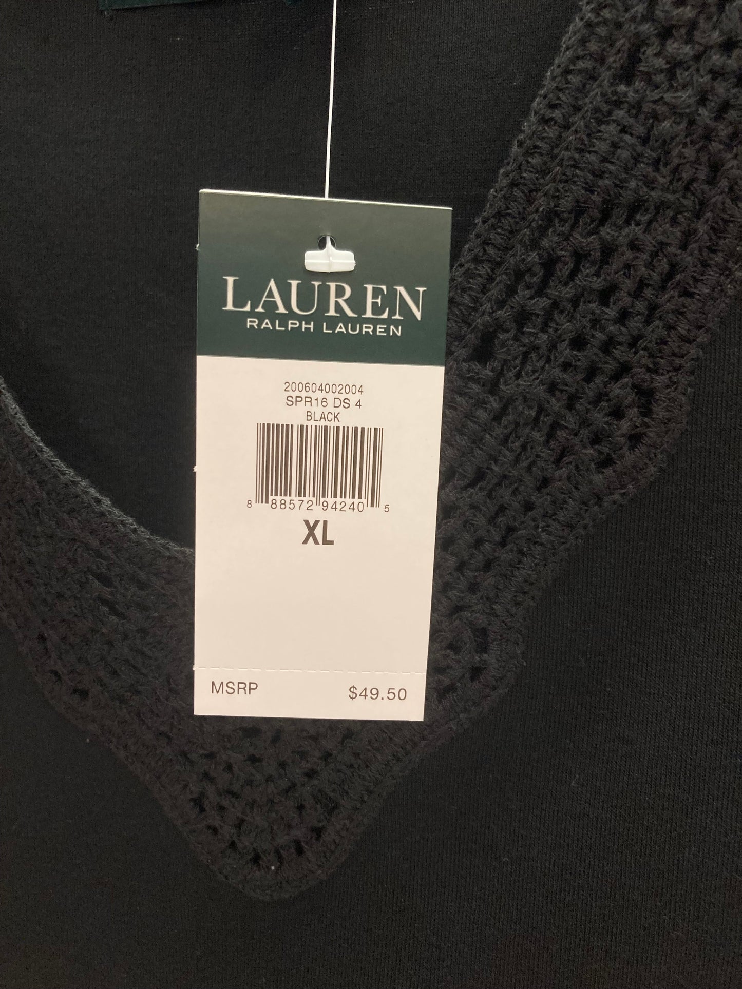 Black Top Short Sleeve Lauren By Ralph Lauren, Size Xl