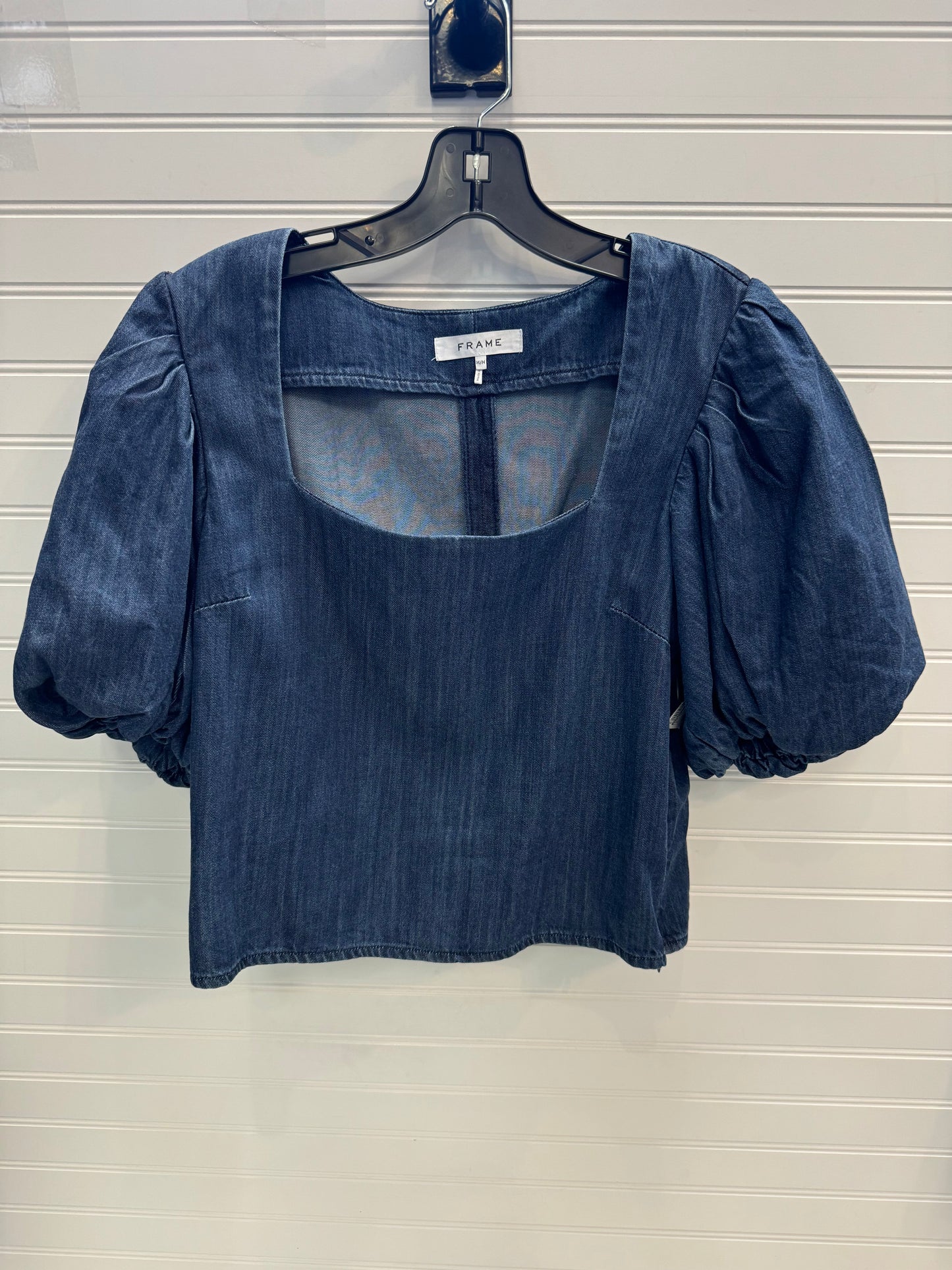 Top Short Sleeve By Frame In Blue Denim, Size: M