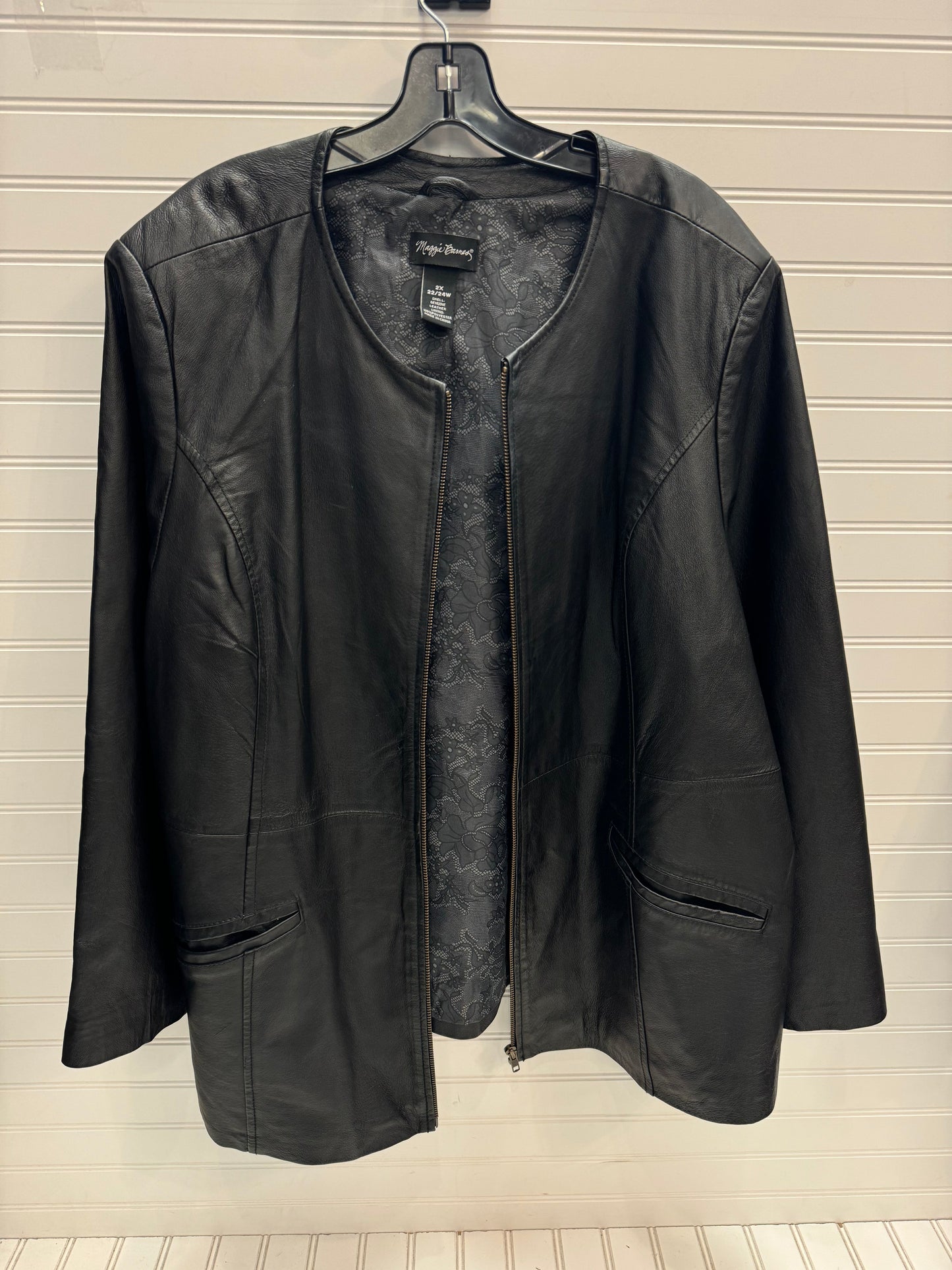 Jacket Leather By Maggie Barnes In Black, Size: 2x