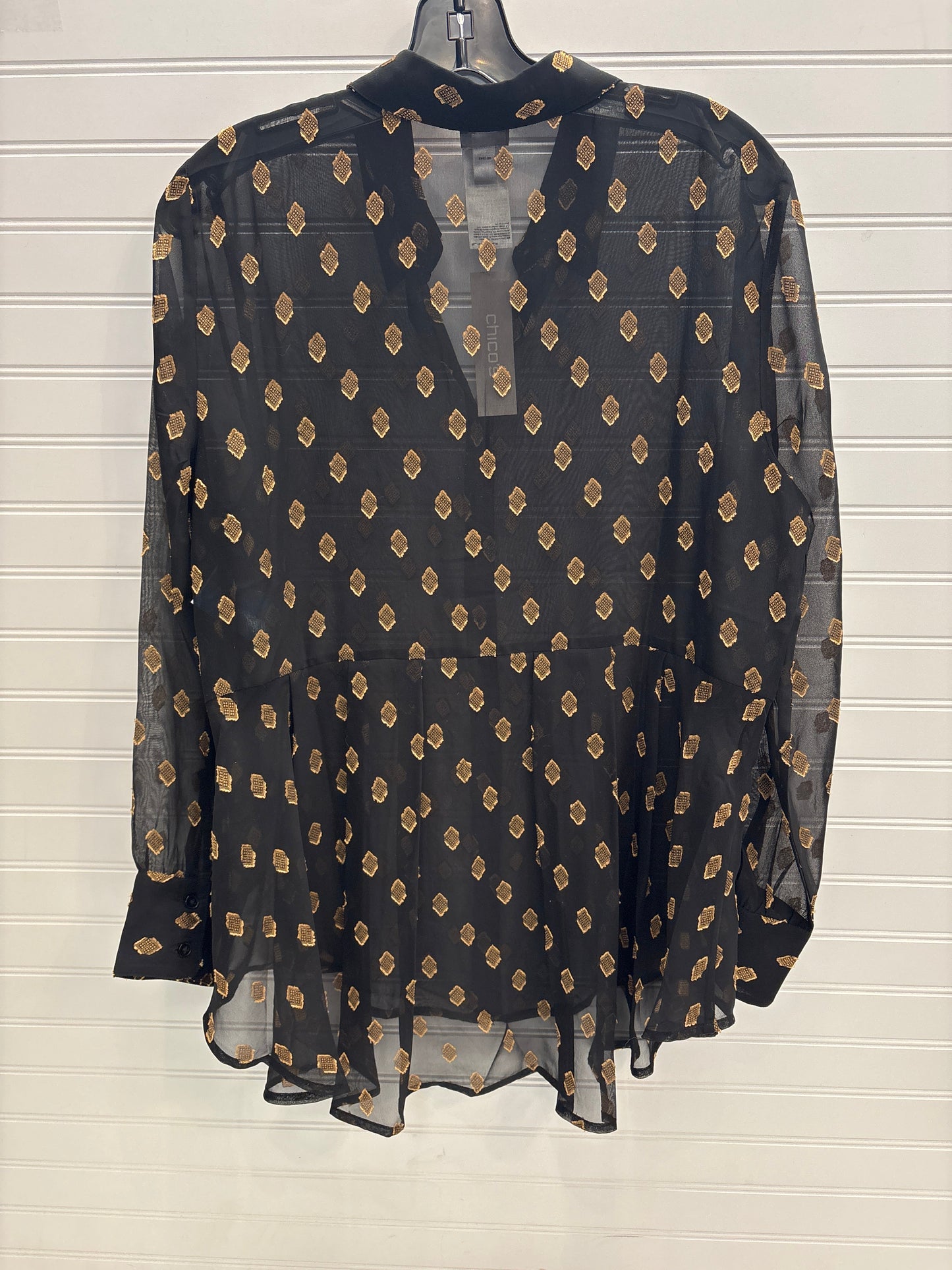 Blouse Long Sleeve By Chicos In Black & Gold, Size: M