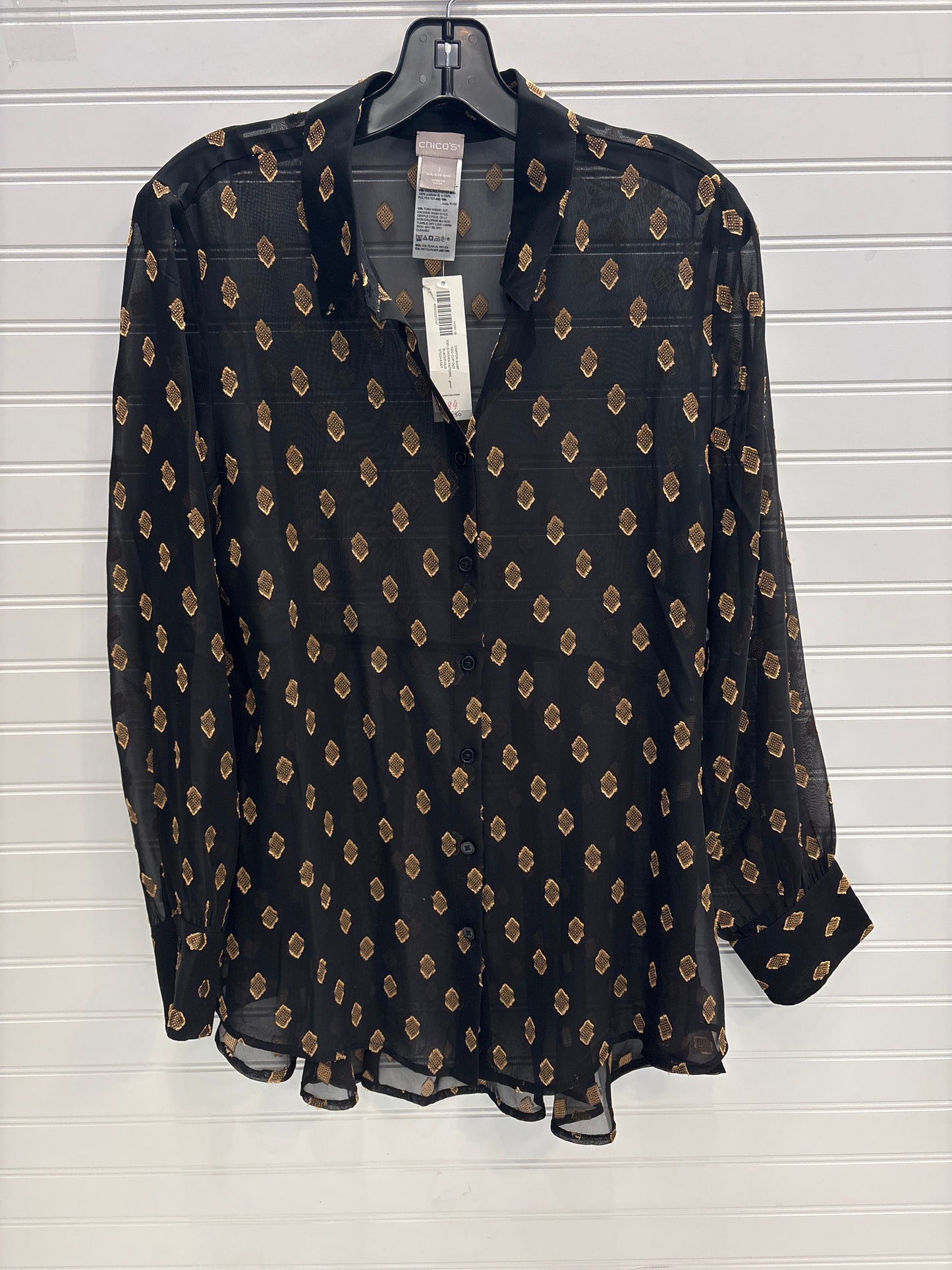 Blouse Long Sleeve By Chicos In Black & Gold, Size: M