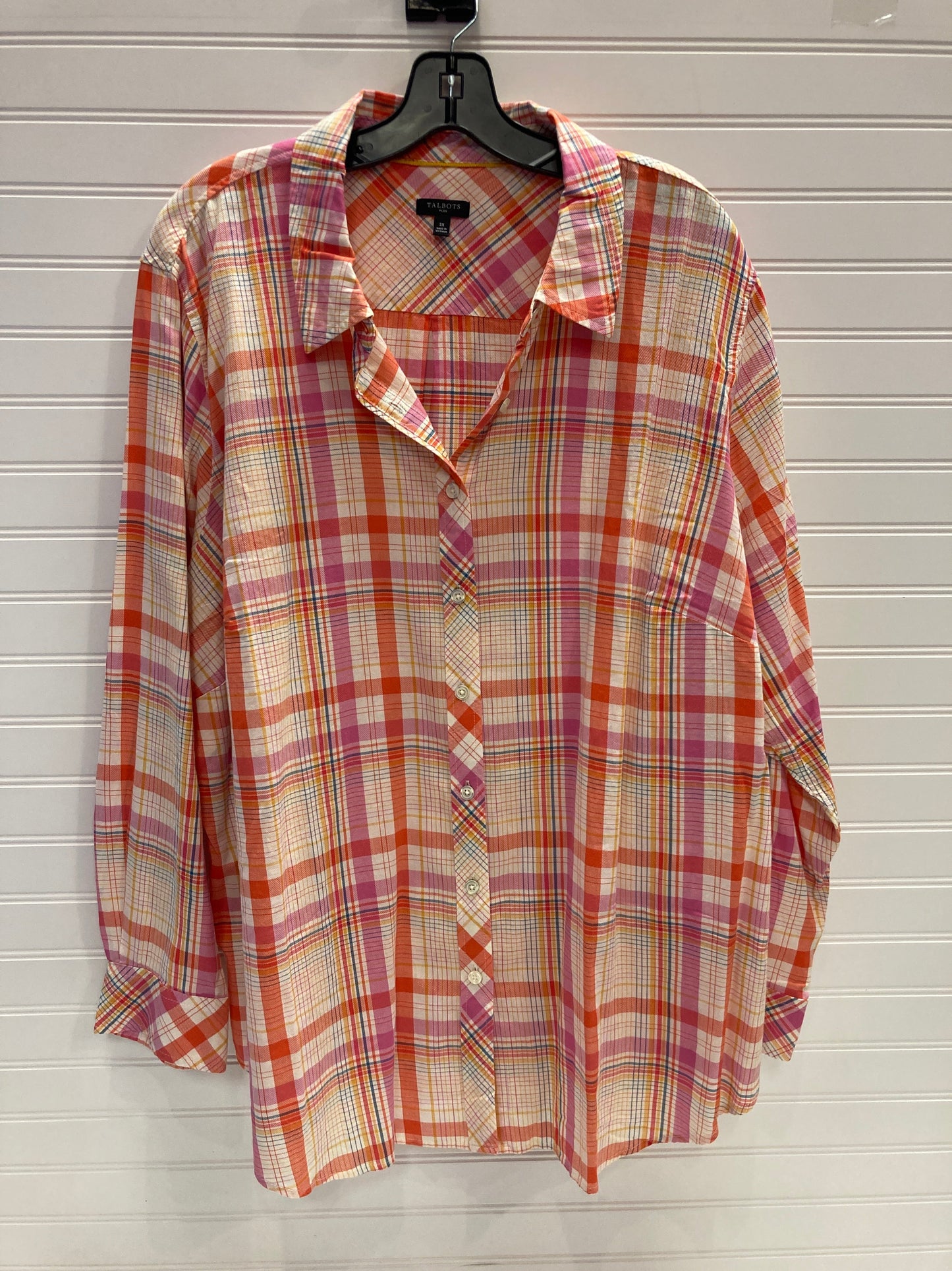 Blouse Long Sleeve By Talbots In Plaid Pattern, Size: 3x