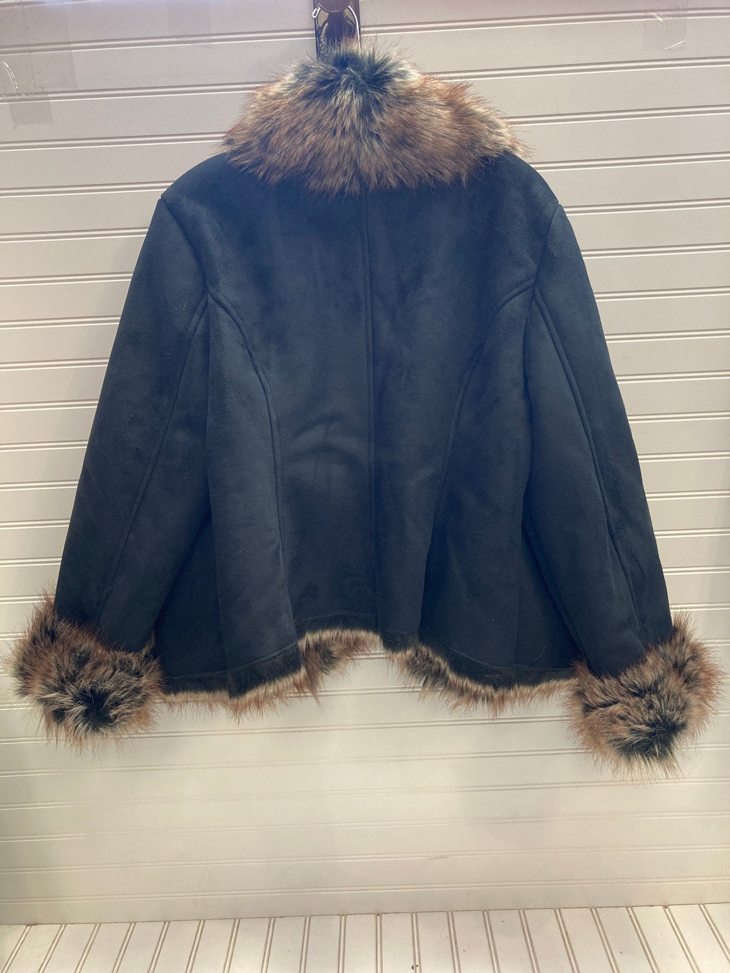 Jacket Faux Fur & Sherpa By Donna Salyers In Black & Brown, Size: Xl