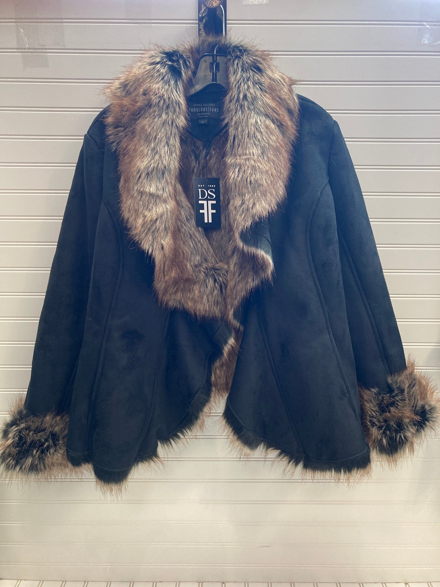 Jacket Faux Fur & Sherpa By Donna Salyers In Black & Brown, Size: Xl