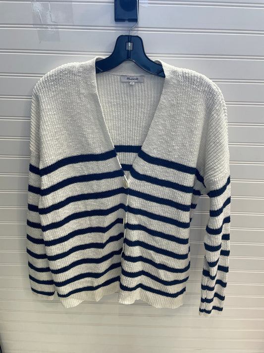 Sweater Cardigan By Madewell In Blue & White, Size: M