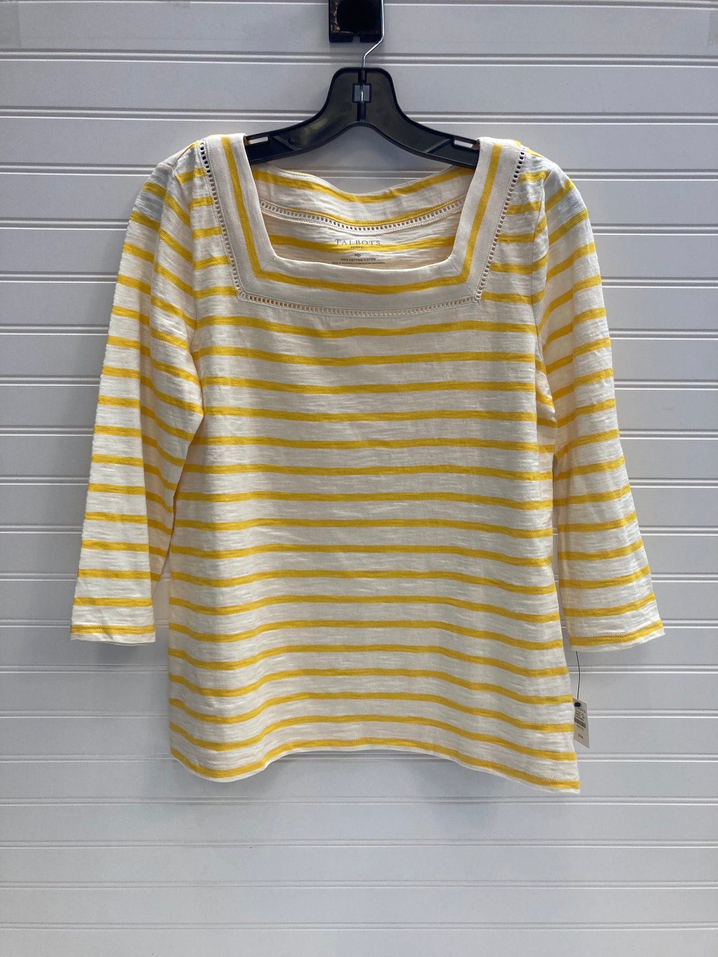 Top 3/4 Sleeve By Talbots In Cream & Yellow, Size: Petite  M