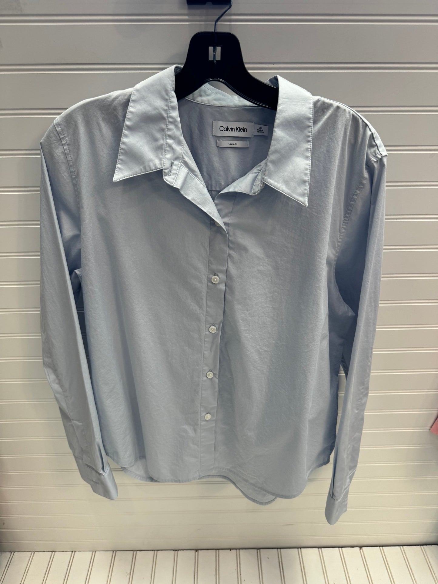 Blouse Long Sleeve By Calvin Klein In Blue, Size: L