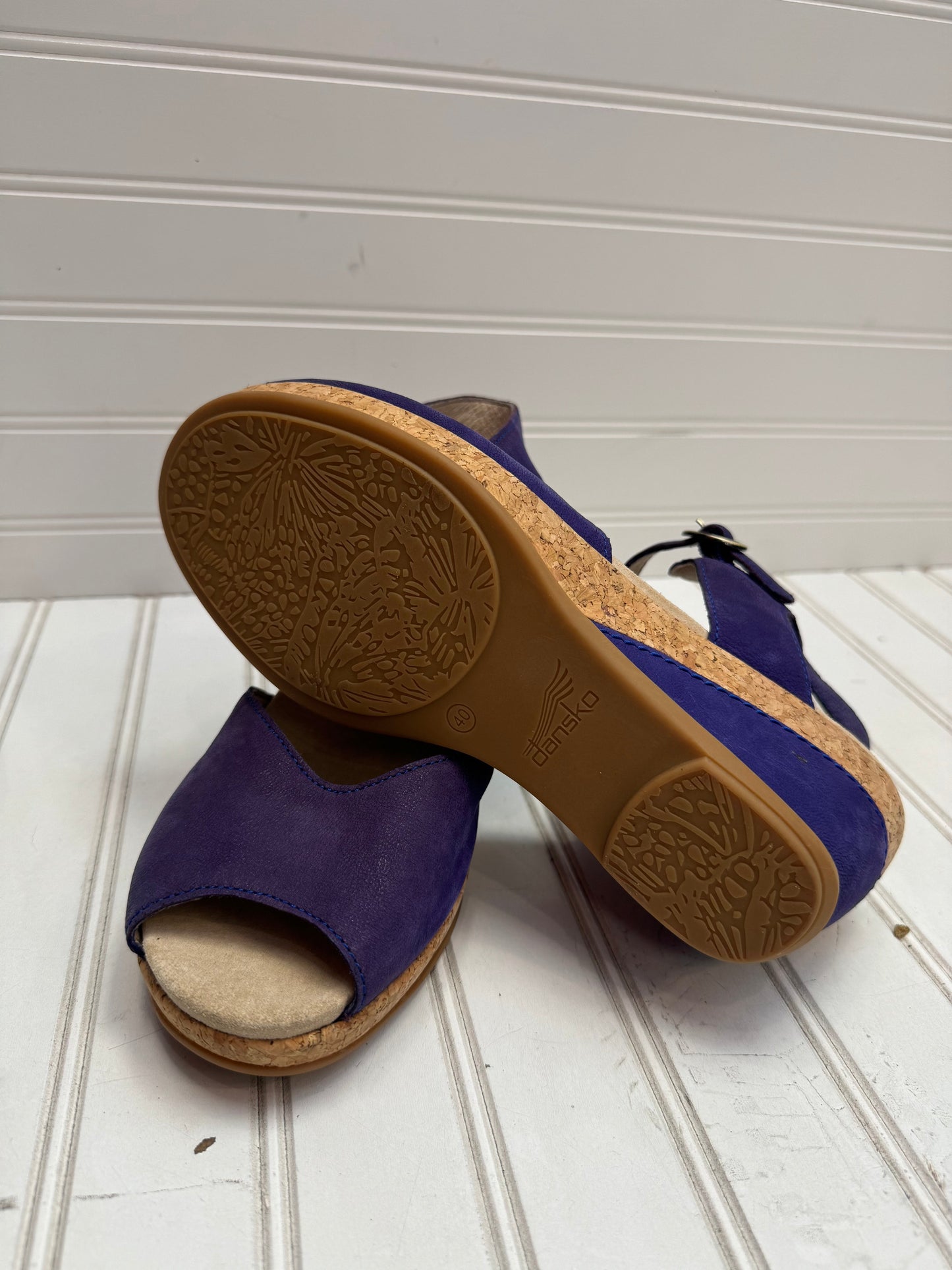 Sandals Heels Wedge By Dansko In Purple & Tan, Size: 10