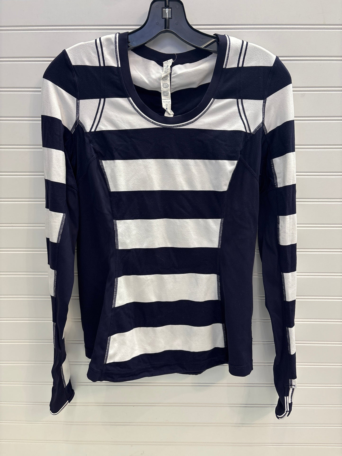 Athletic Top Long Sleeve Crewneck By Lululemon In Blue & White, Size: 8