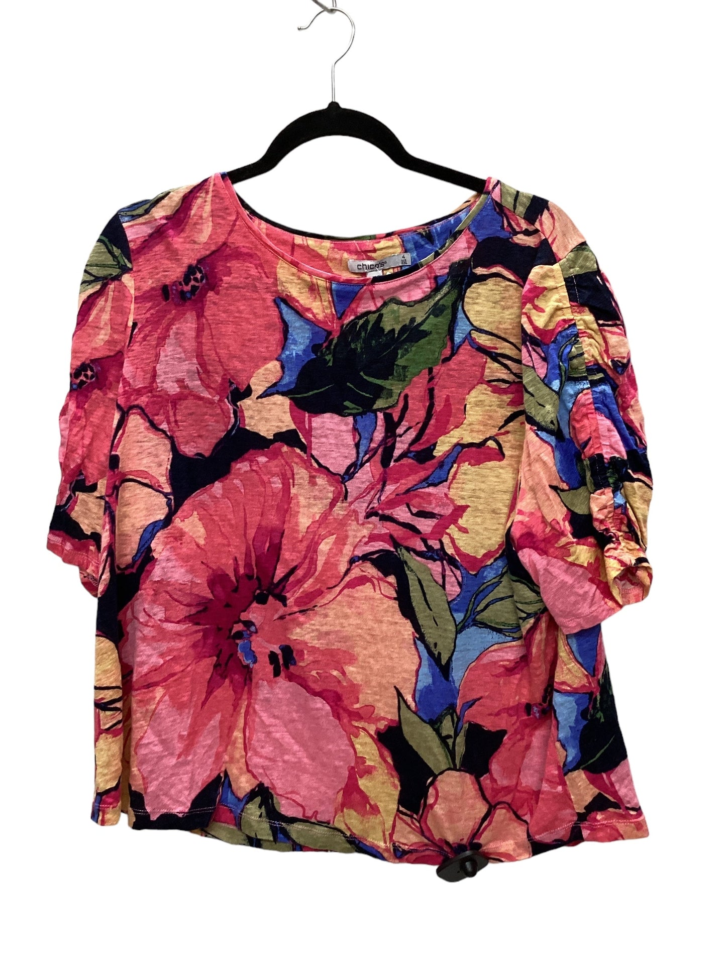 Floral Print Top Short Sleeve Chicos, Size 4
