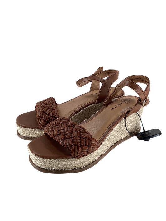 Sandals Heels Wedge By Time And Tru In Brown, Size: 7.5