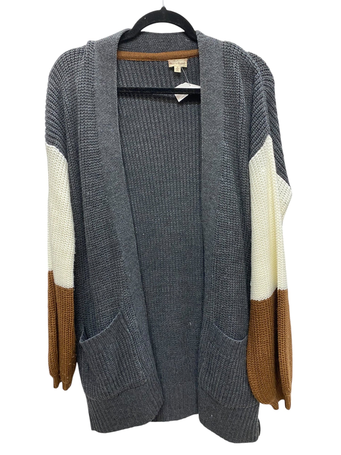 Sweater Cardigan By Hem & Thread In Grey & Tan, Size: S