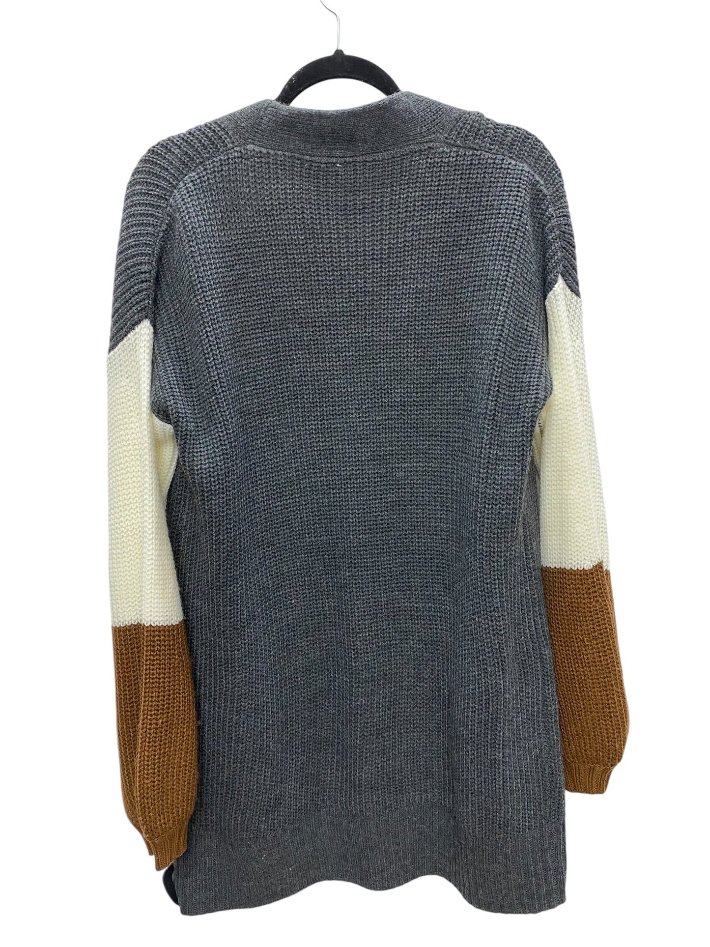 Sweater Cardigan By Hem & Thread In Grey & Tan, Size: S