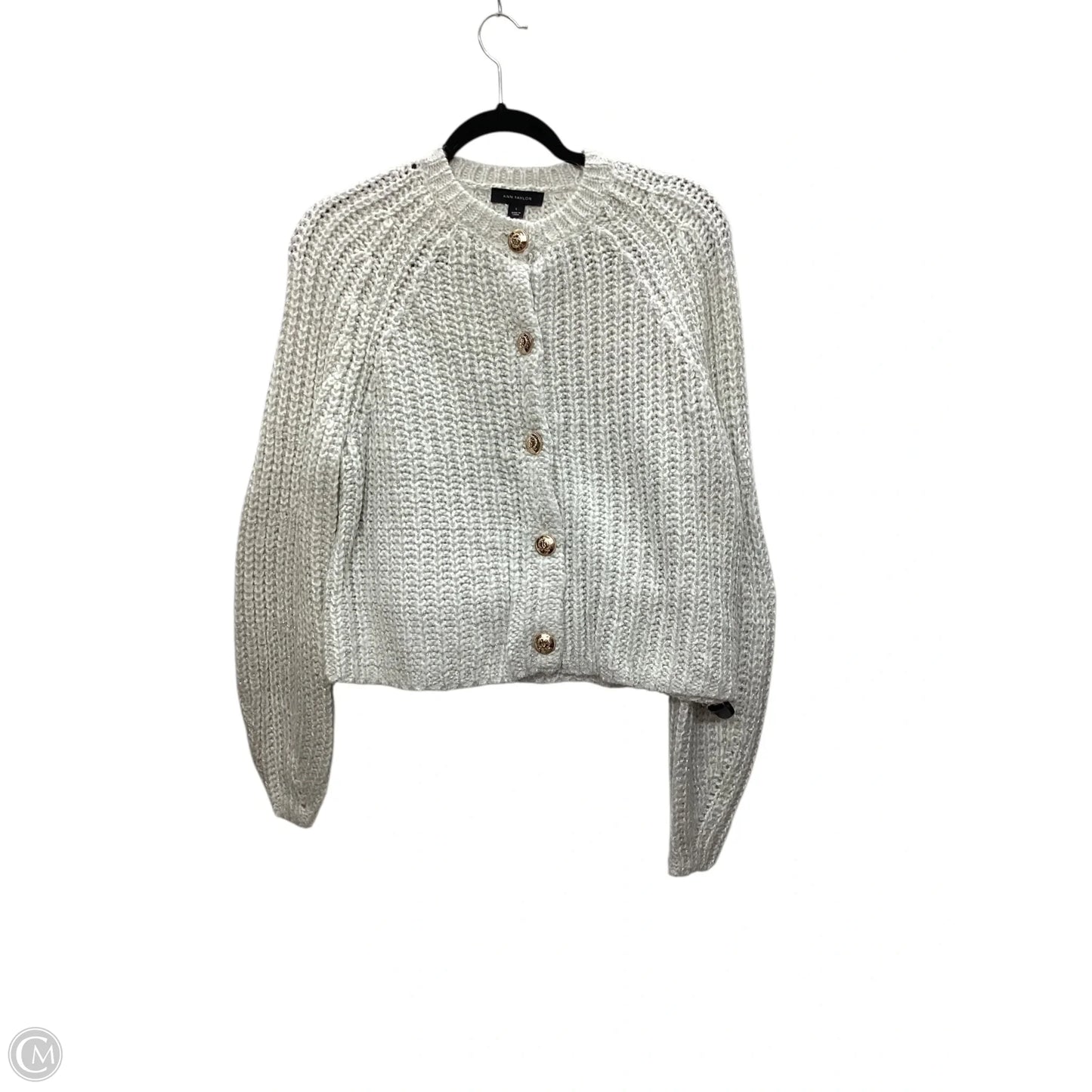 Sweater Cardigan By Ann Taylor In Grey, Size: L