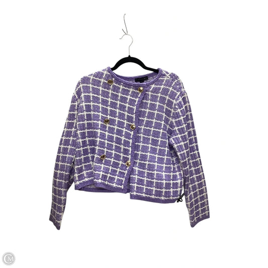Sweater Cardigan By Ann Taylor In Purple, Size: L