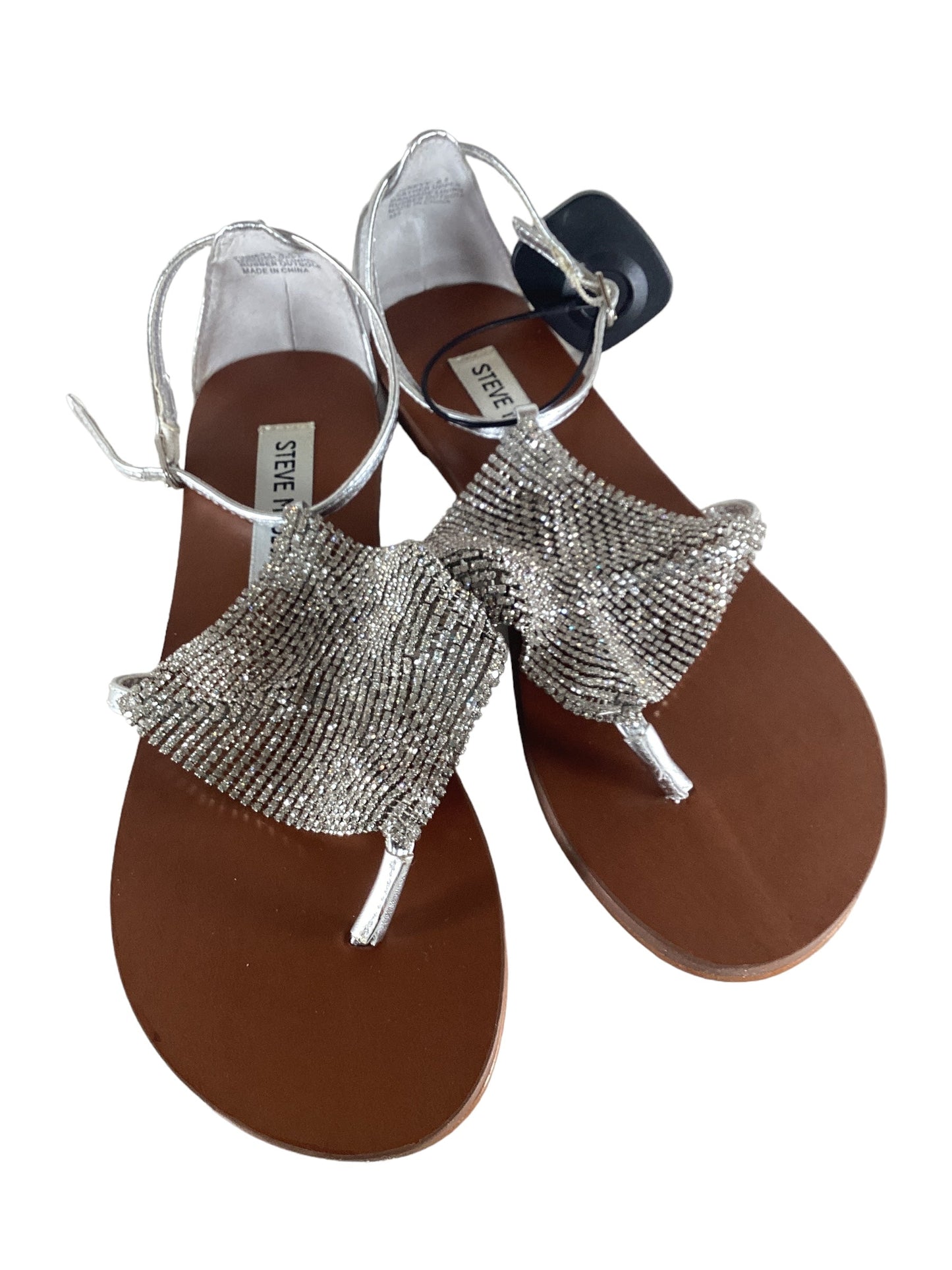 Silver Sandals Flats Steve Madden, Size 6.5