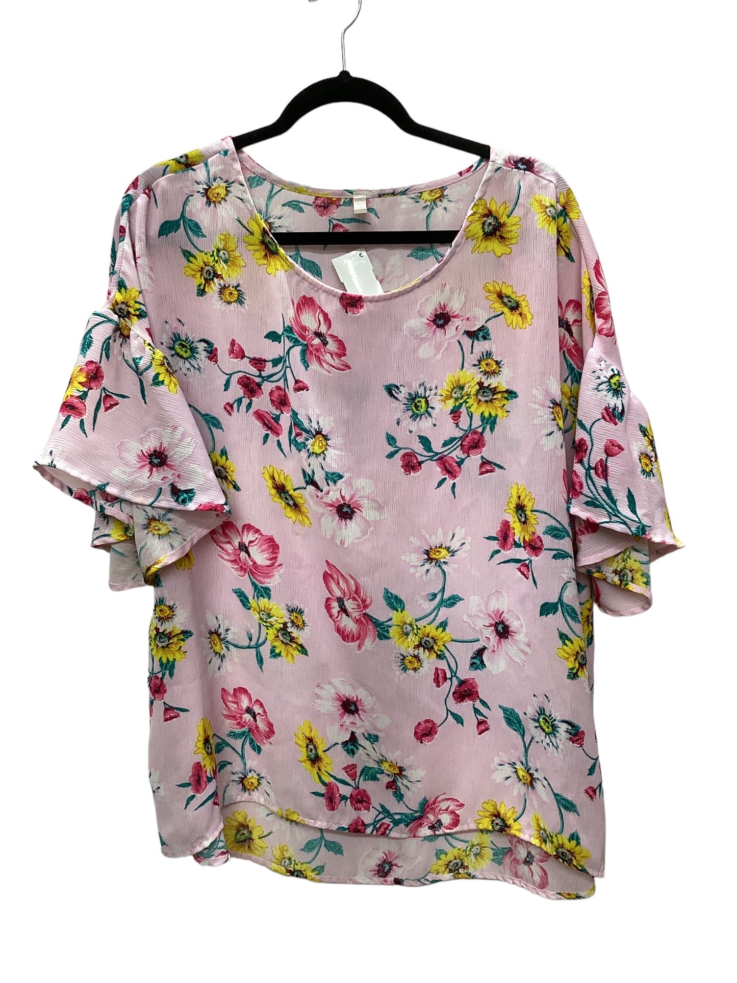 Floral Print Top Short Sleeve Clothes Mentor, Size L