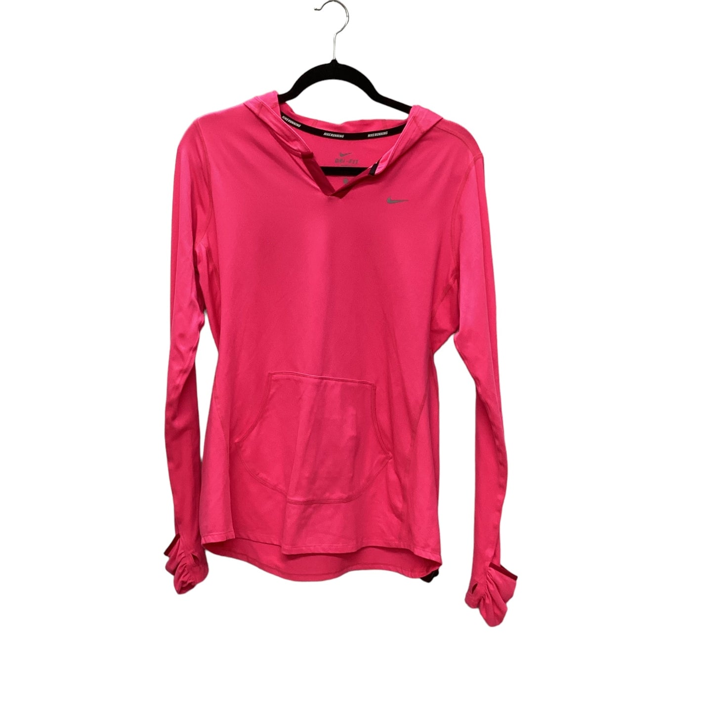 Athletic Top Long Sleeve Hoodie By Nike Apparel In Pink, Size: L