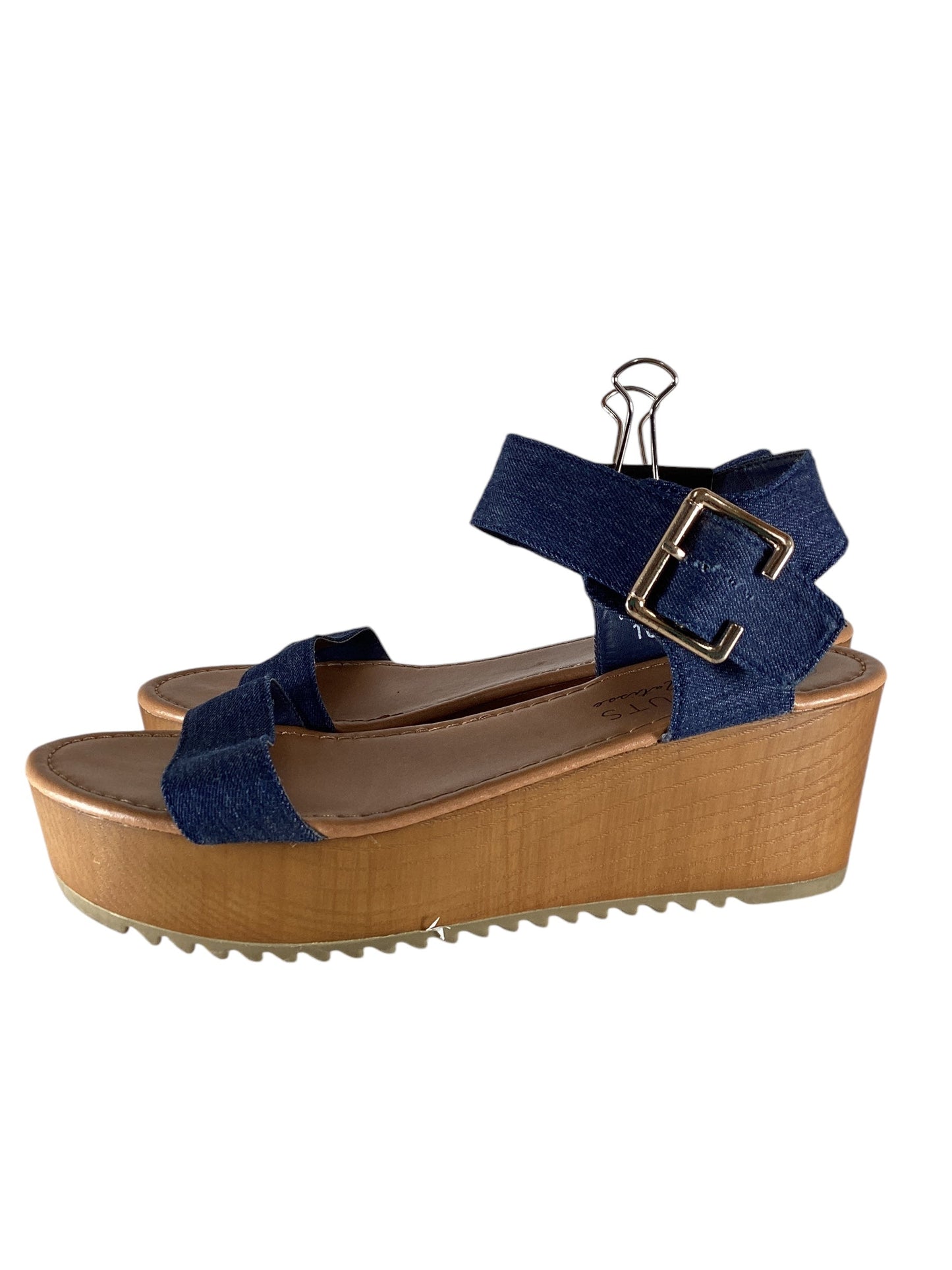 Sandals Heels Wedge By Coconuts In Blue Denim, Size: 10