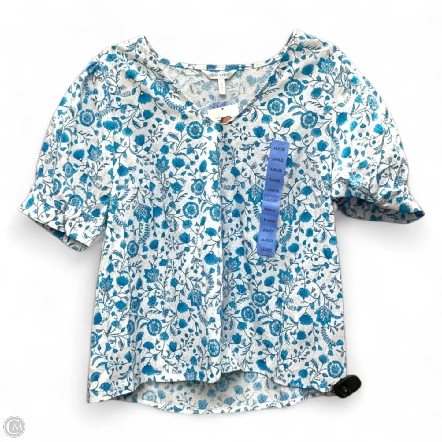 Blouse Short Sleeve By Draper James In Blue & White, Size: L