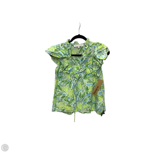Designer Blouse Short Sleeve By Meet me in Santorini In Blue & Green, Size: M