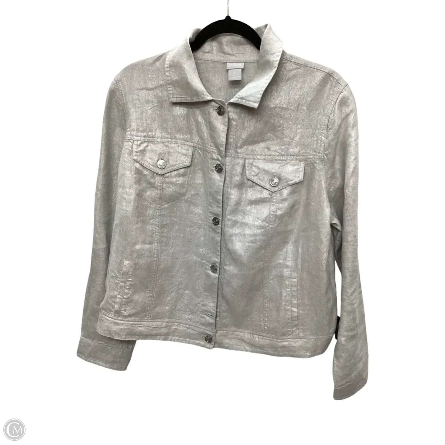Jacket Shirt By Chicos In Grey, Size: 2