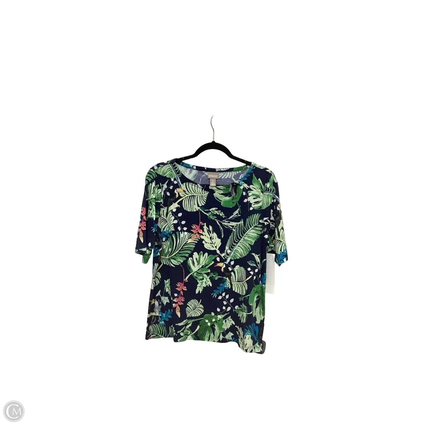 Blouse Short Sleeve By Chicos In Tropical Print, Size: L