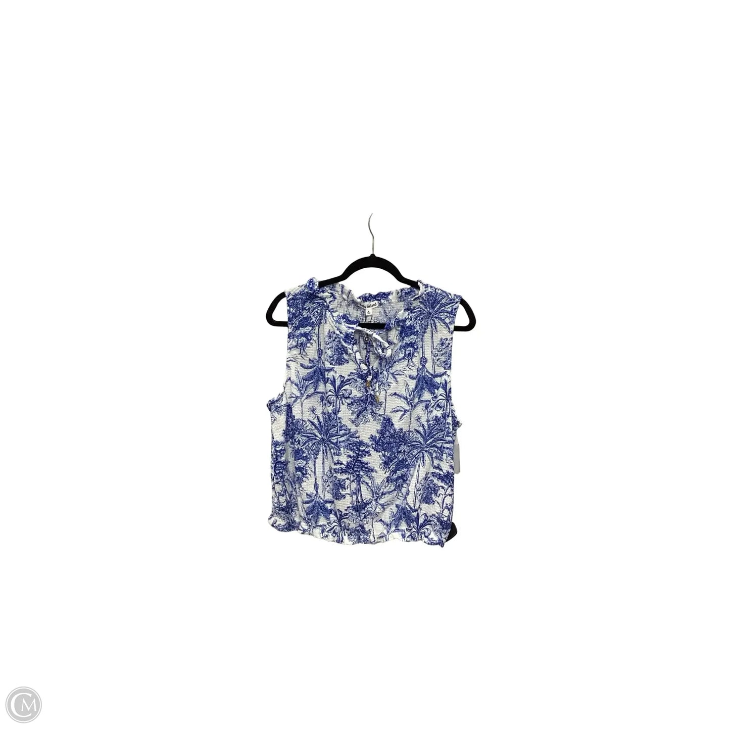 Blouse Short Sleeve By Kathy Ireland In Blue & White, Size: M
