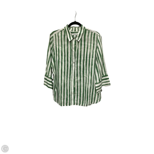 Blouse 3/4 Sleeve By Chicos In Green & White, Size: 14