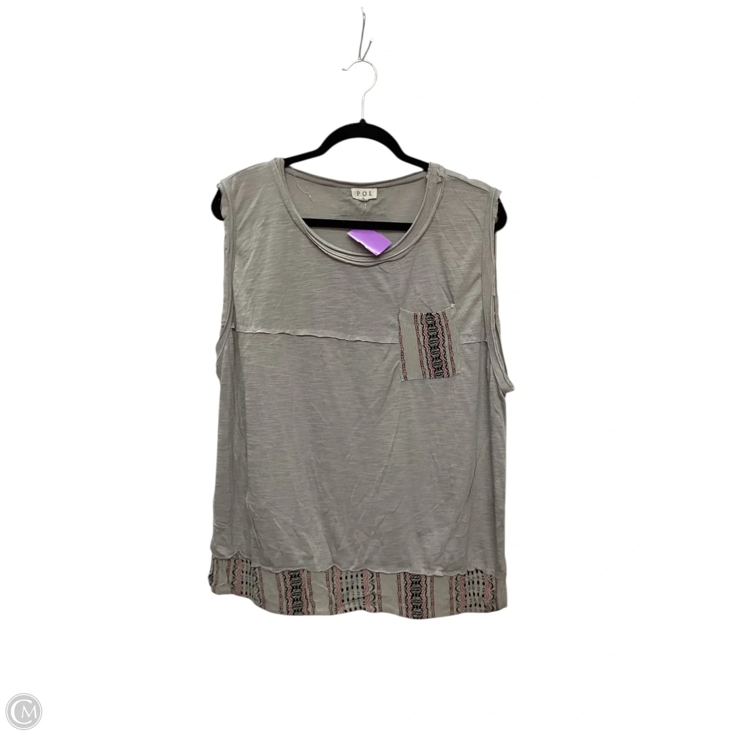 Top Sleeveless By Pol In Grey, Size: L