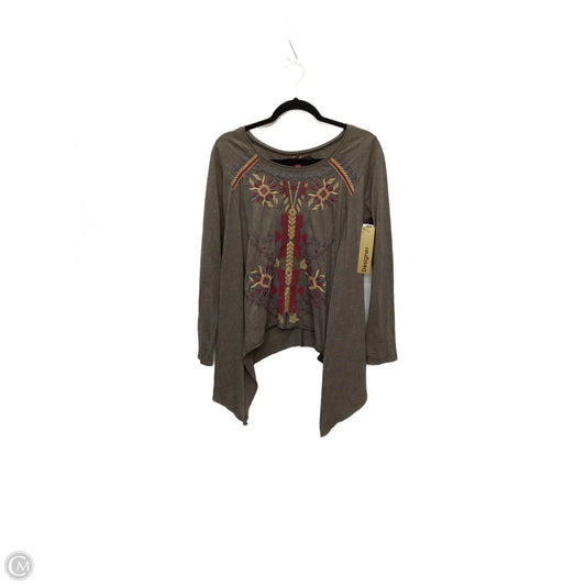 Designer Top Long Sleeve By Johnny Was In Brown, Size: S
