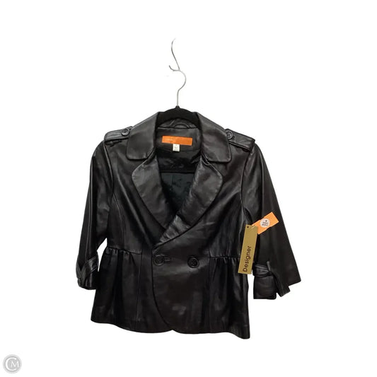Designer Jacket Leather By Clothes Mentor In Black, Size: S