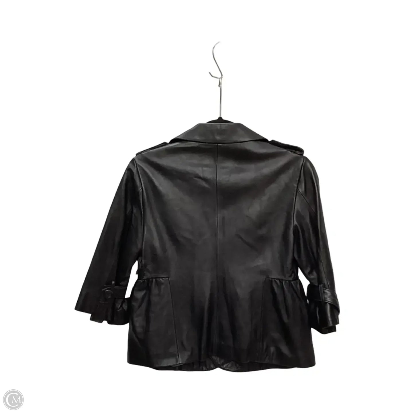 Designer Jacket Leather By Clothes Mentor In Black, Size: S