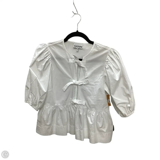 Blouse Short Sleeve By Ganni In White, Size: 0