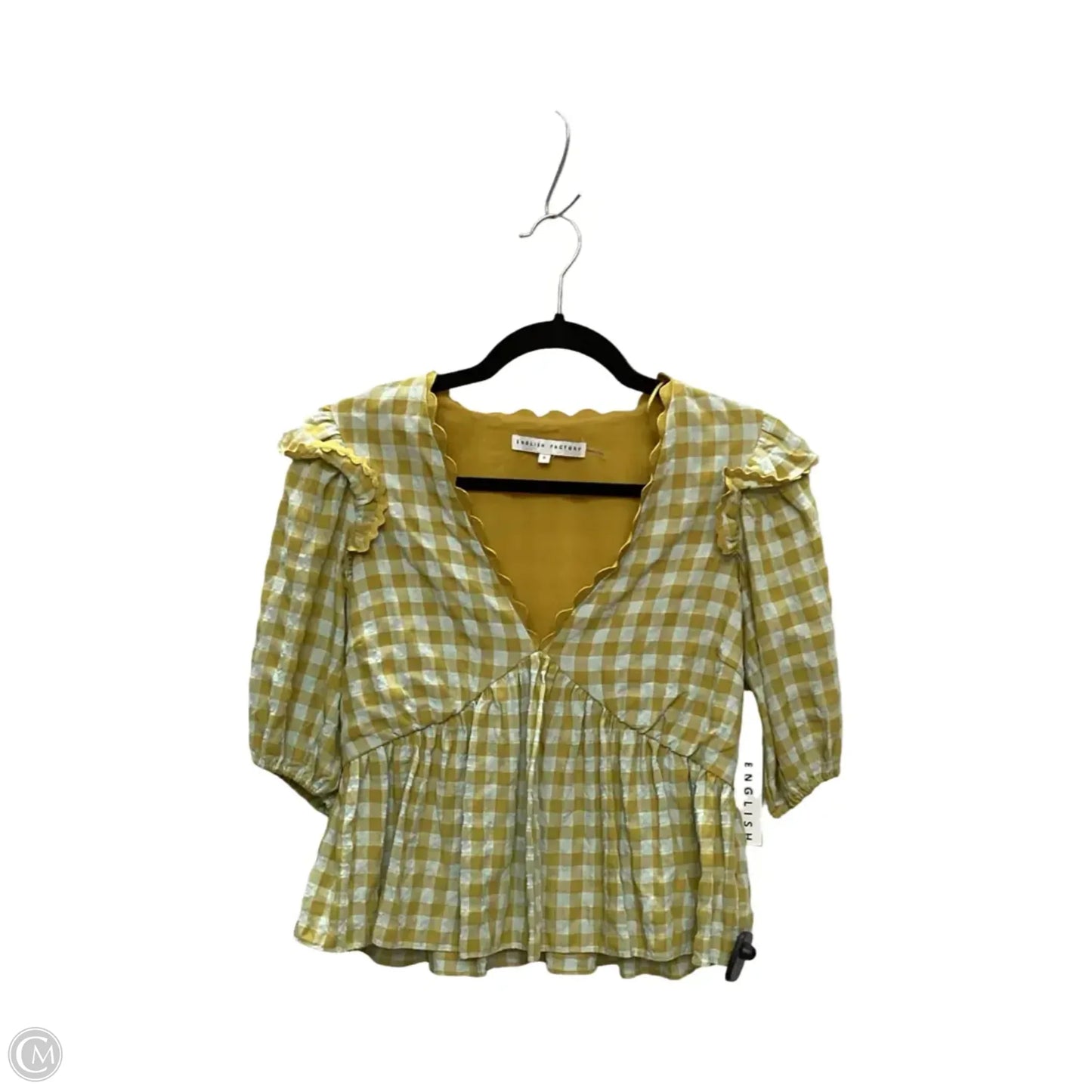 Blouse Short Sleeve By English Factory In Checkered Pattern, Size: S