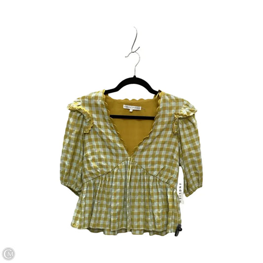 Blouse Short Sleeve By English Factory In Checkered Pattern, Size: S