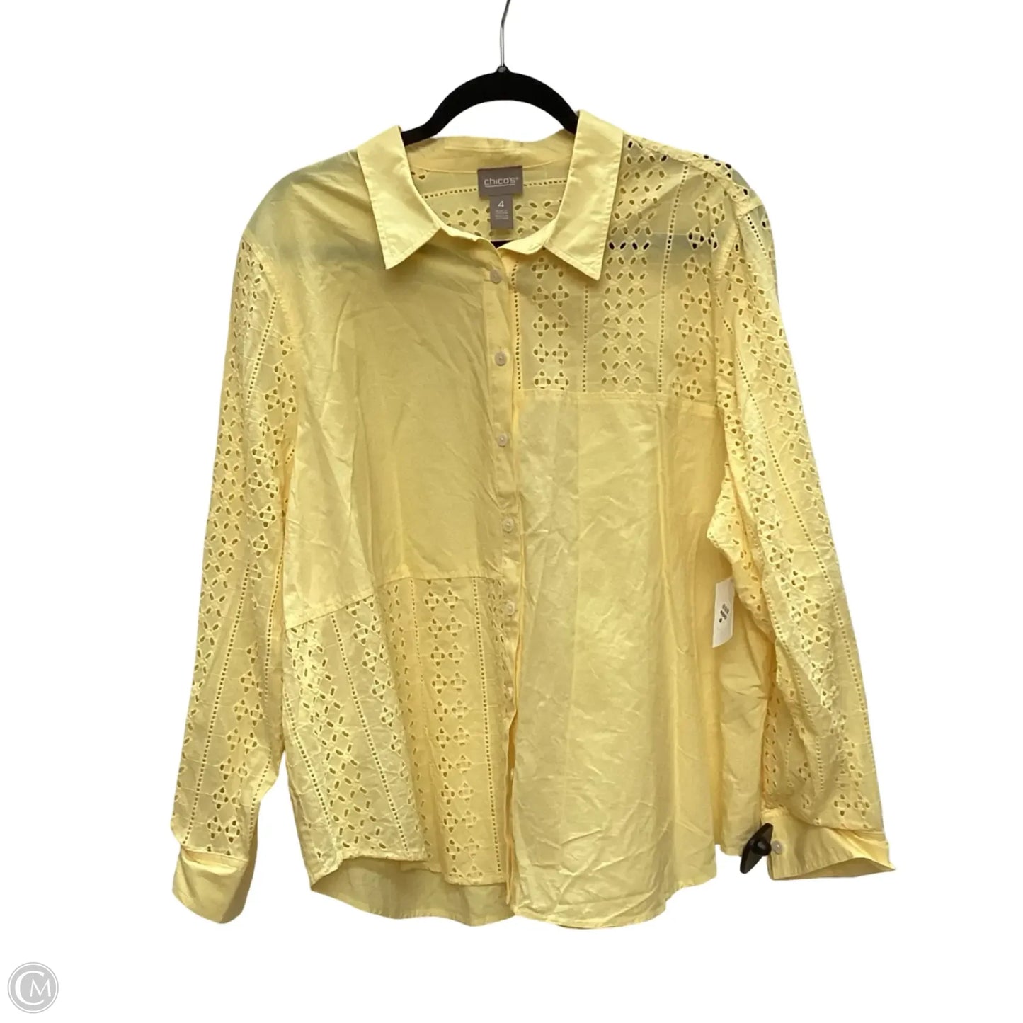 Blouse Long Sleeve By Chicos In Yellow, Size: 4