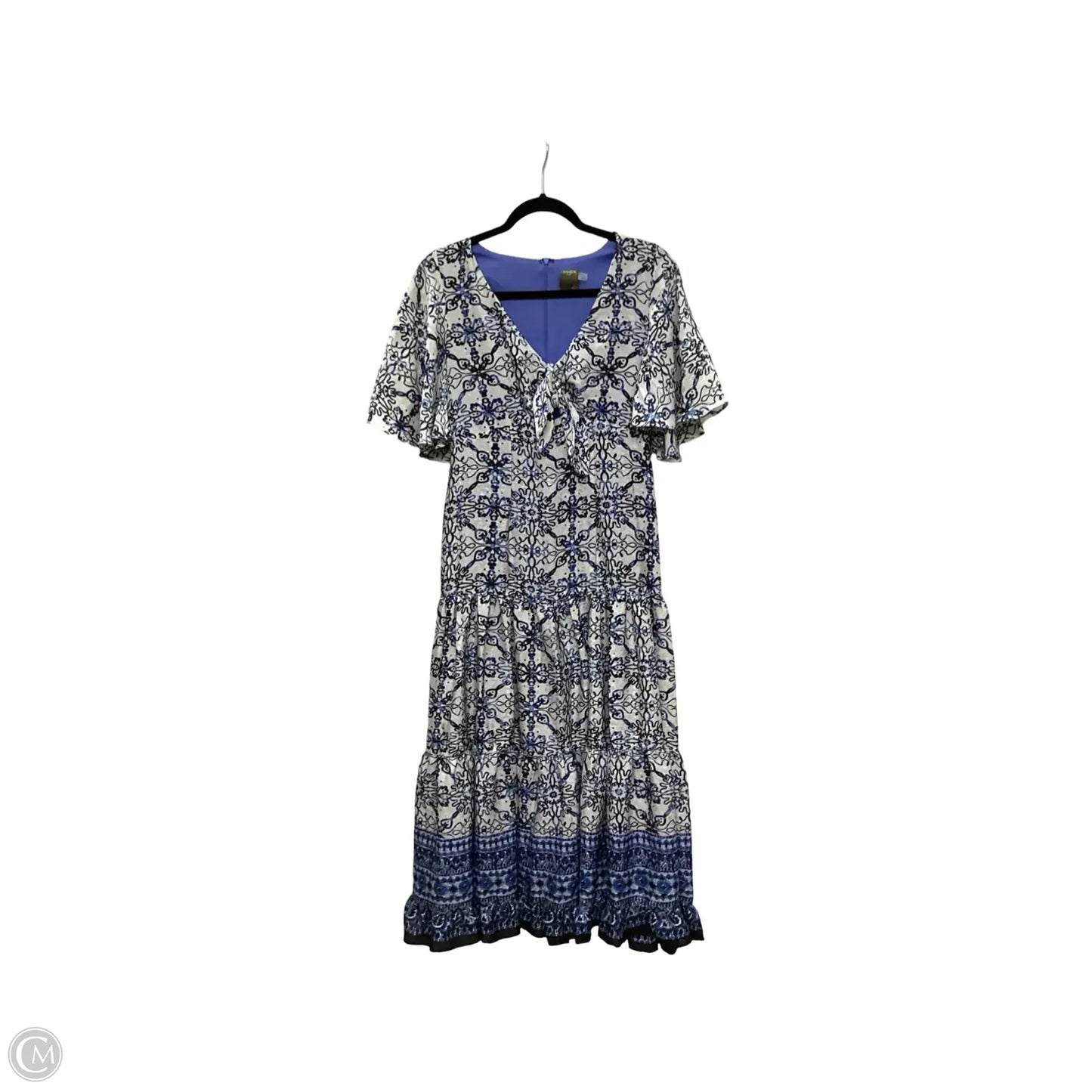 Dress Casual Midi By Taylor In Blue & Cream, Size: 6