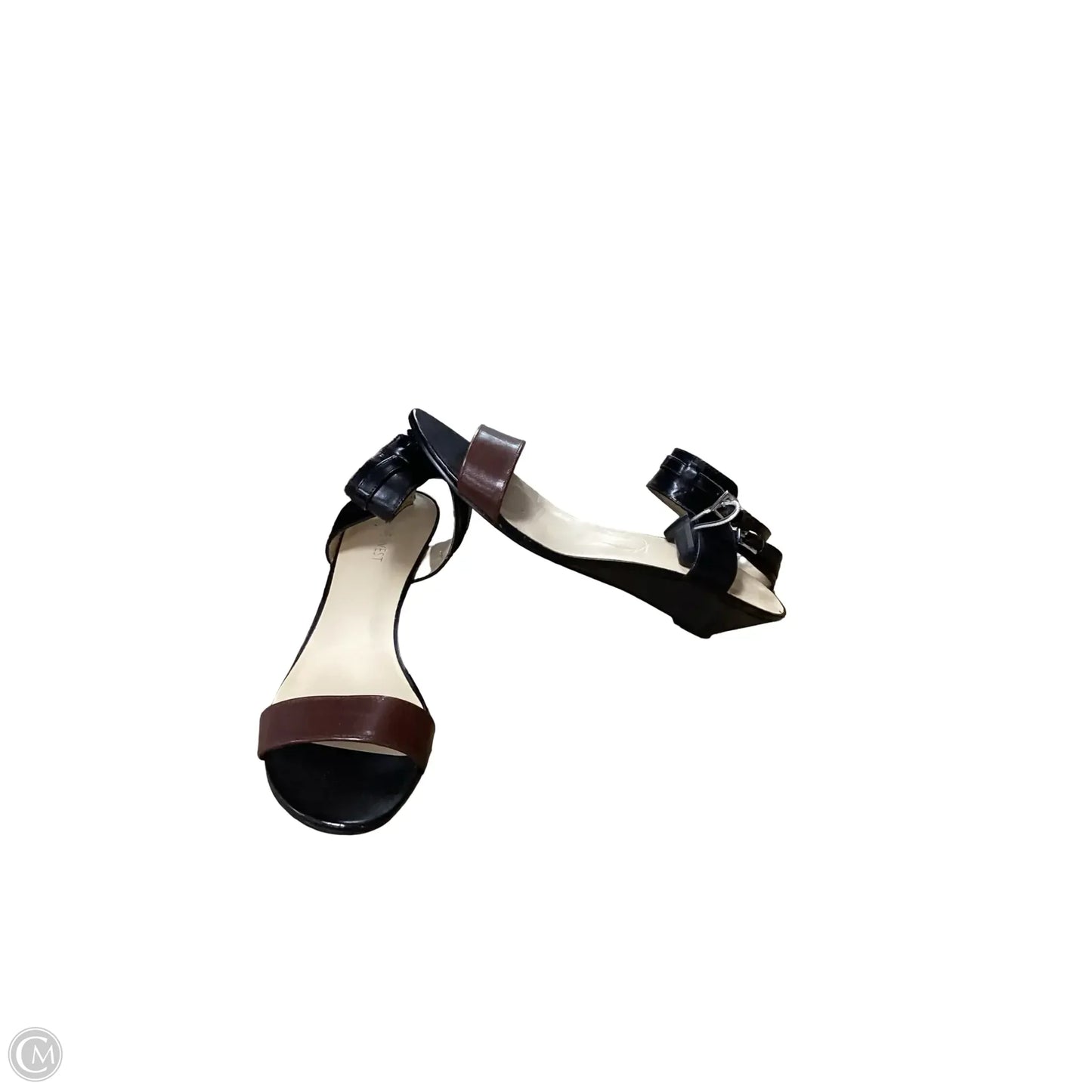 Sandals Heels Wedge By Nine West In Black & Brown, Size: 10