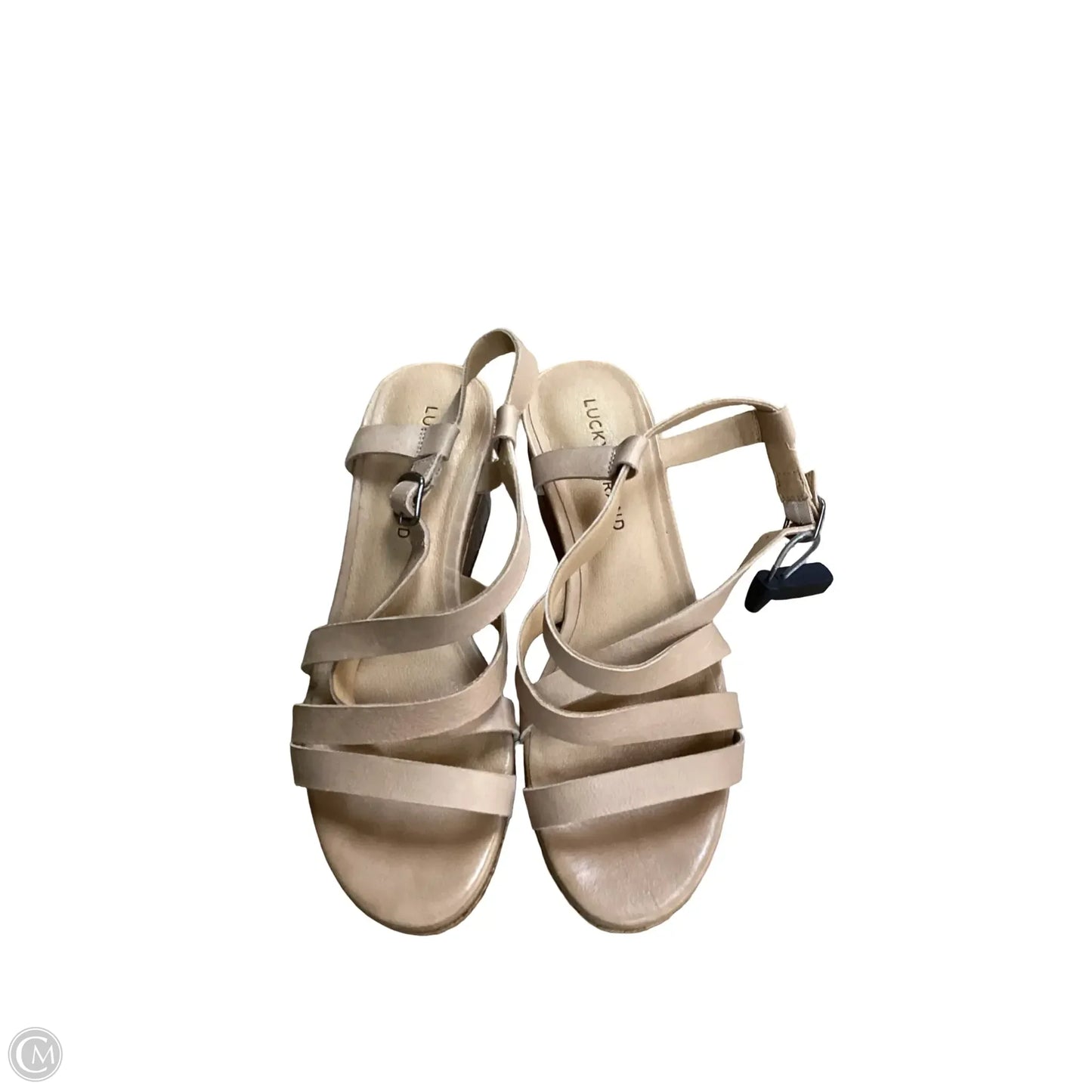 Sandals Heels Wedge By Lucky Brand In Tan, Size: 8.5