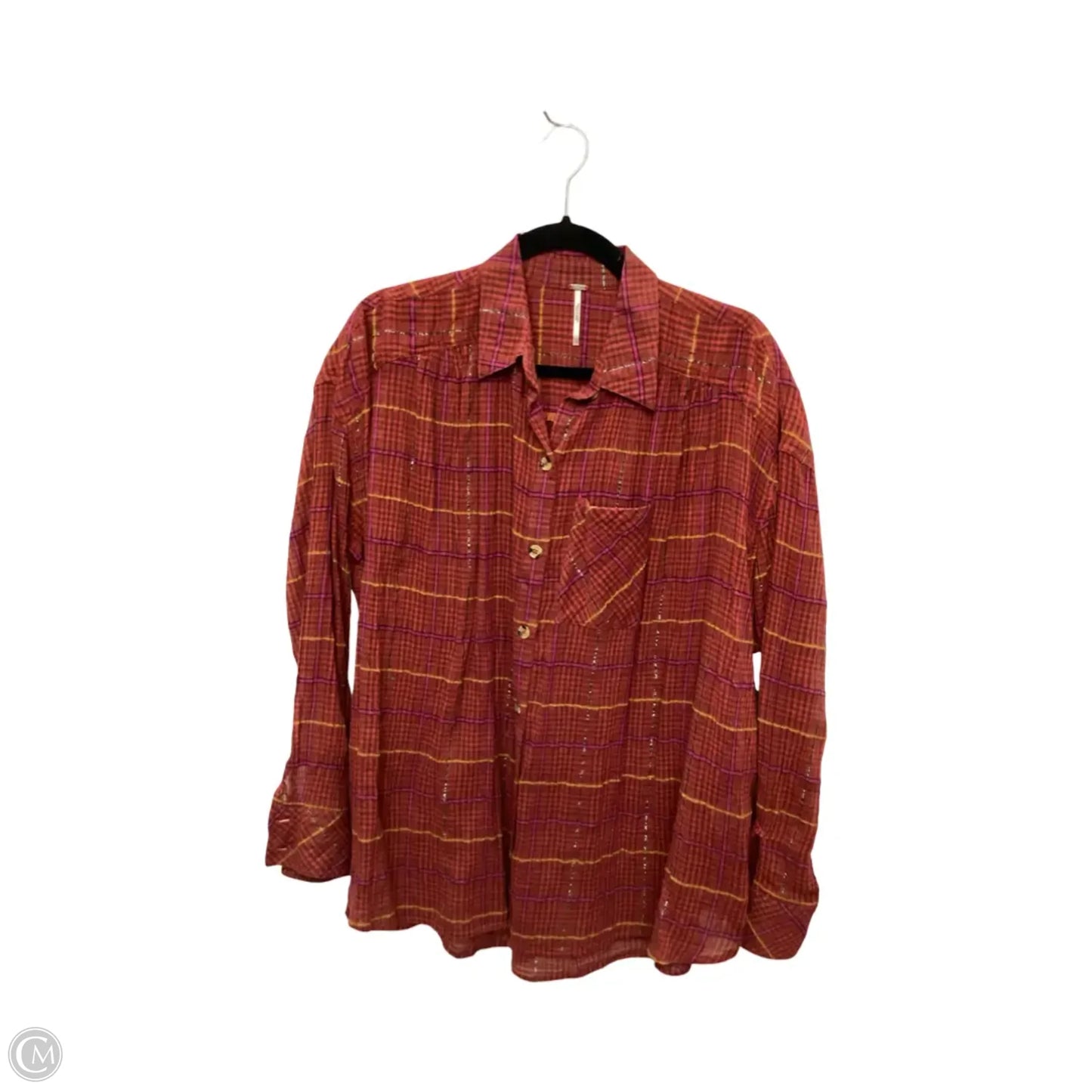 Blouse Long Sleeve By Free People In Plaid Pattern, Size: Xs