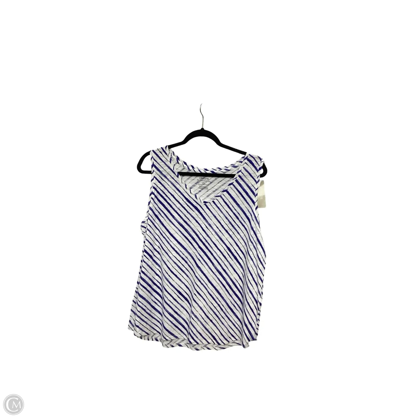 Blouse Sleeveless By Chicos In Blue & White, Size: Xl