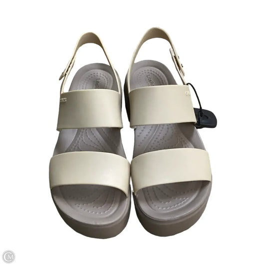 Sandals Heels Wedge By Crocs In Tan, Size: 6