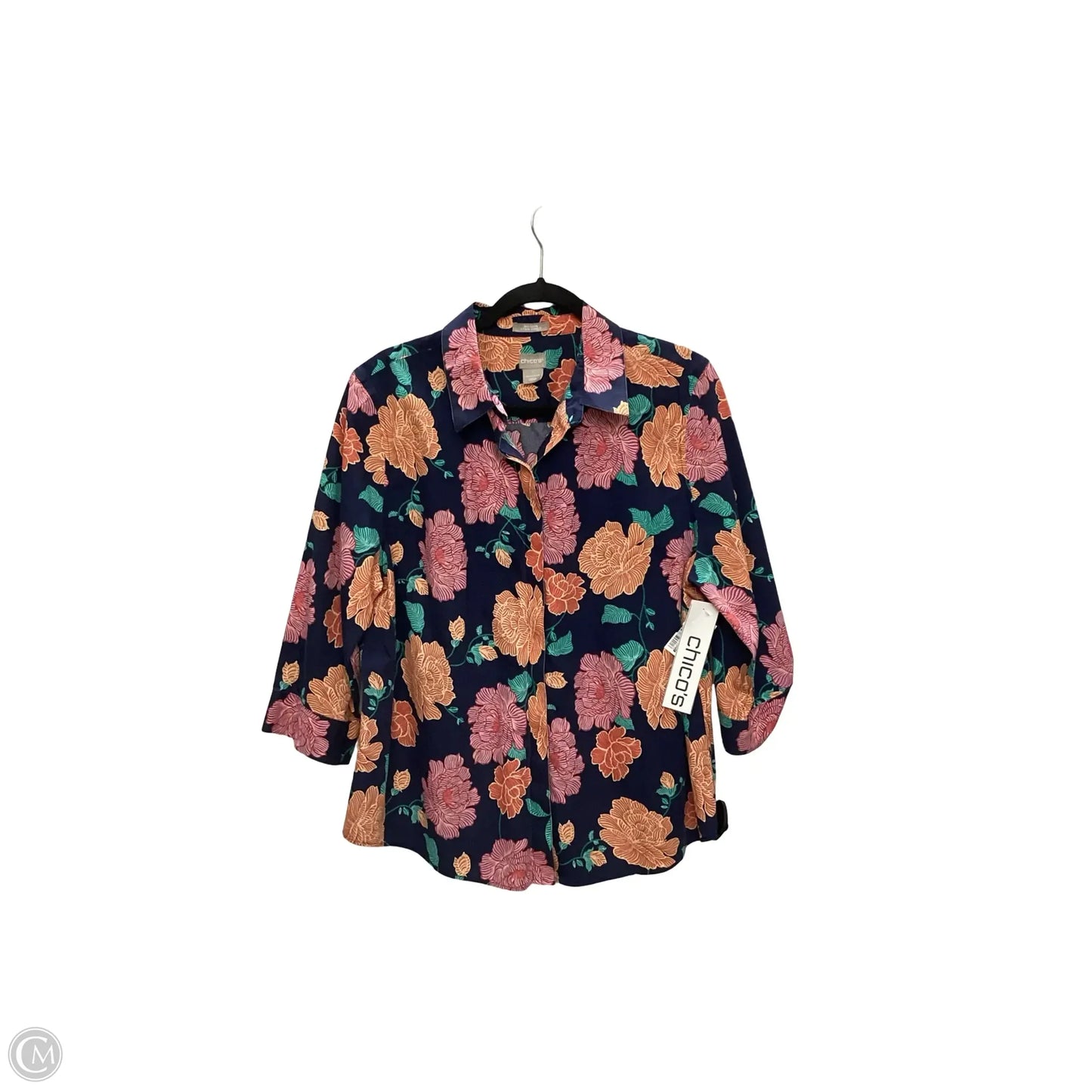 Blouse 3/4 Sleeve By Chicos In Floral Print, Size: Xl