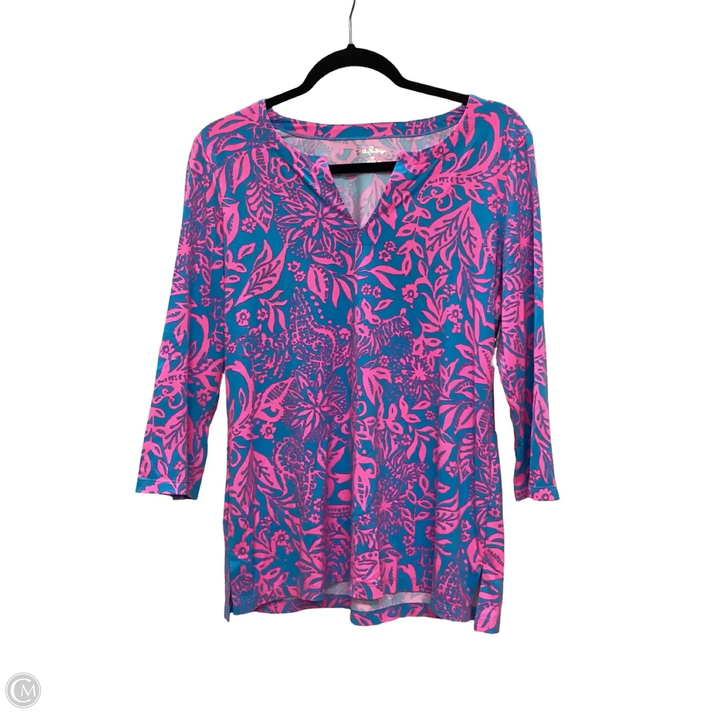 Top 3/4 Sleeve Designer By Lilly Pulitzer In Blue & Pink, Size: M